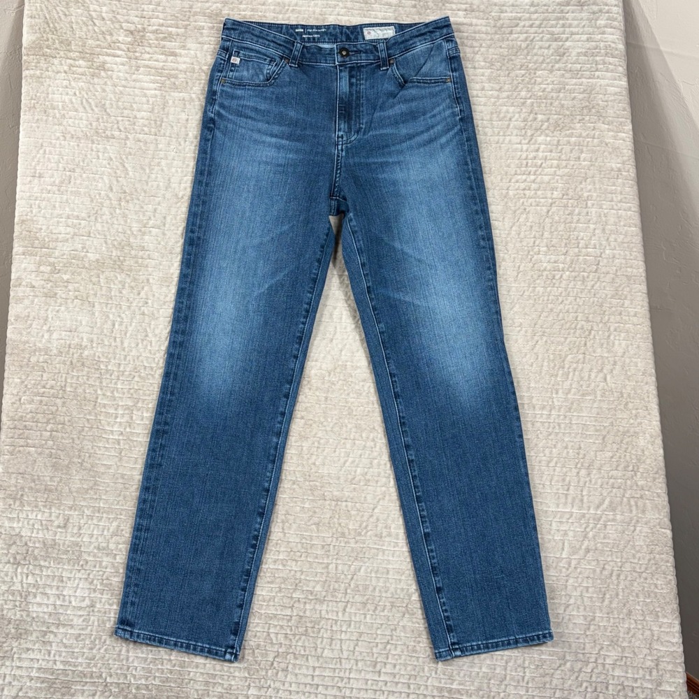 AG Adriano Goldschmied Saige High Rise Straight Jeans Blue Japanese Fabric 28